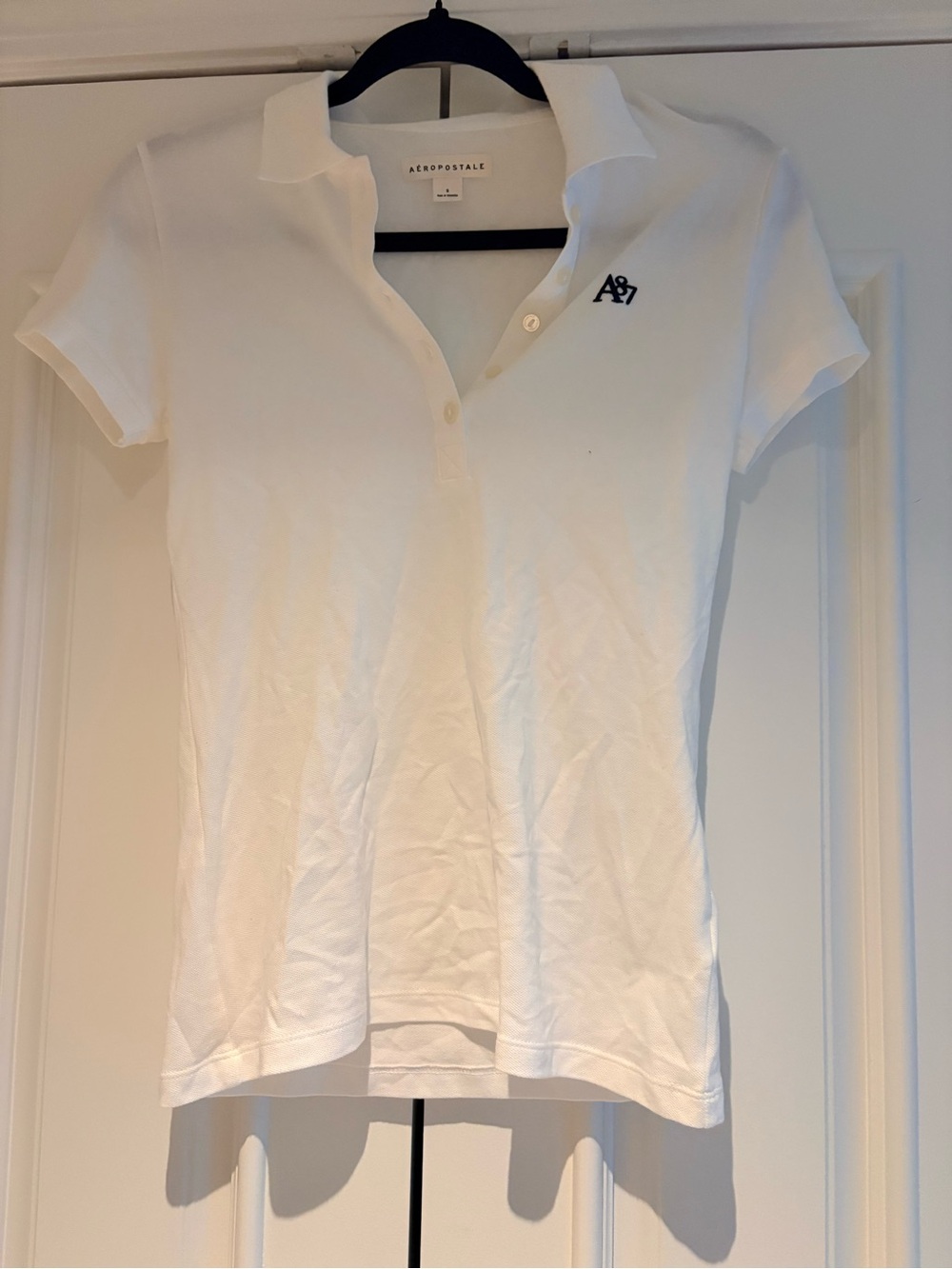 Aeropostale White Polo Shirt with Navy A87 Logo
